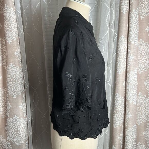 Johnny Was black button down shirt size medium - Picture 4 of 11